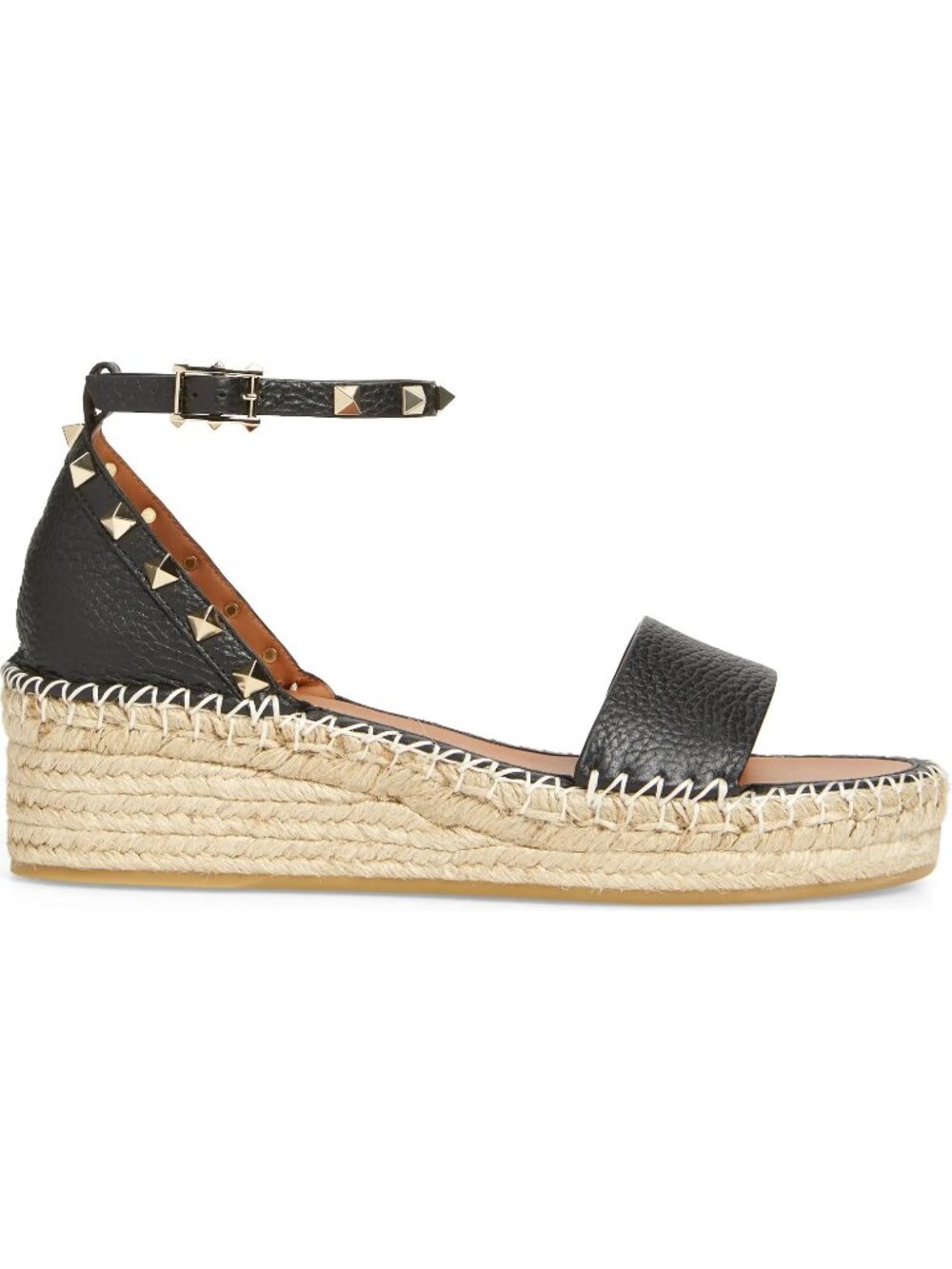 Valentino Rockstud Leather Ankle Strap Wedge Heel Espadrille Sandals Shoes